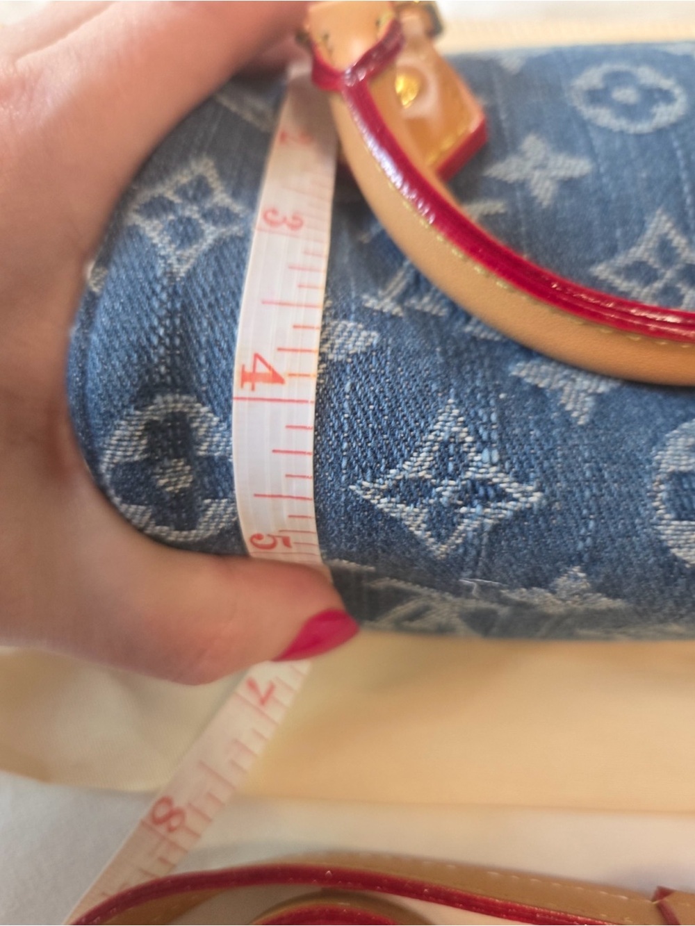 Luxury Fashion Denim Mini Speedy Bag in Blue with Tan Trim - Picture 12 of 16